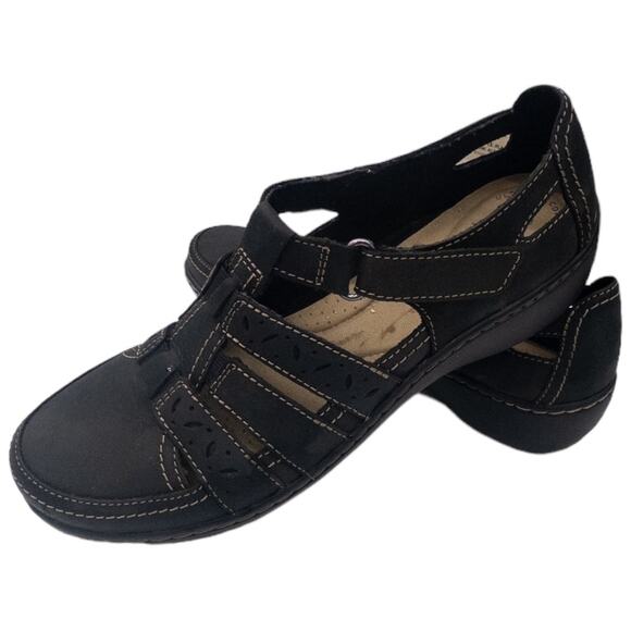 Clarks Cora River Low Wedge Sandals Women's 7 Black - Picture 2 of 8
